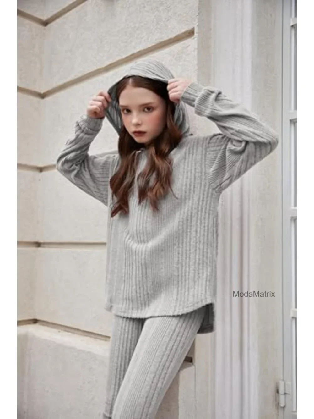 Girls 2-Piece Rib-Knit Sweatsuit Set Long Sleeve Pullover Sweatshirt & Jogger